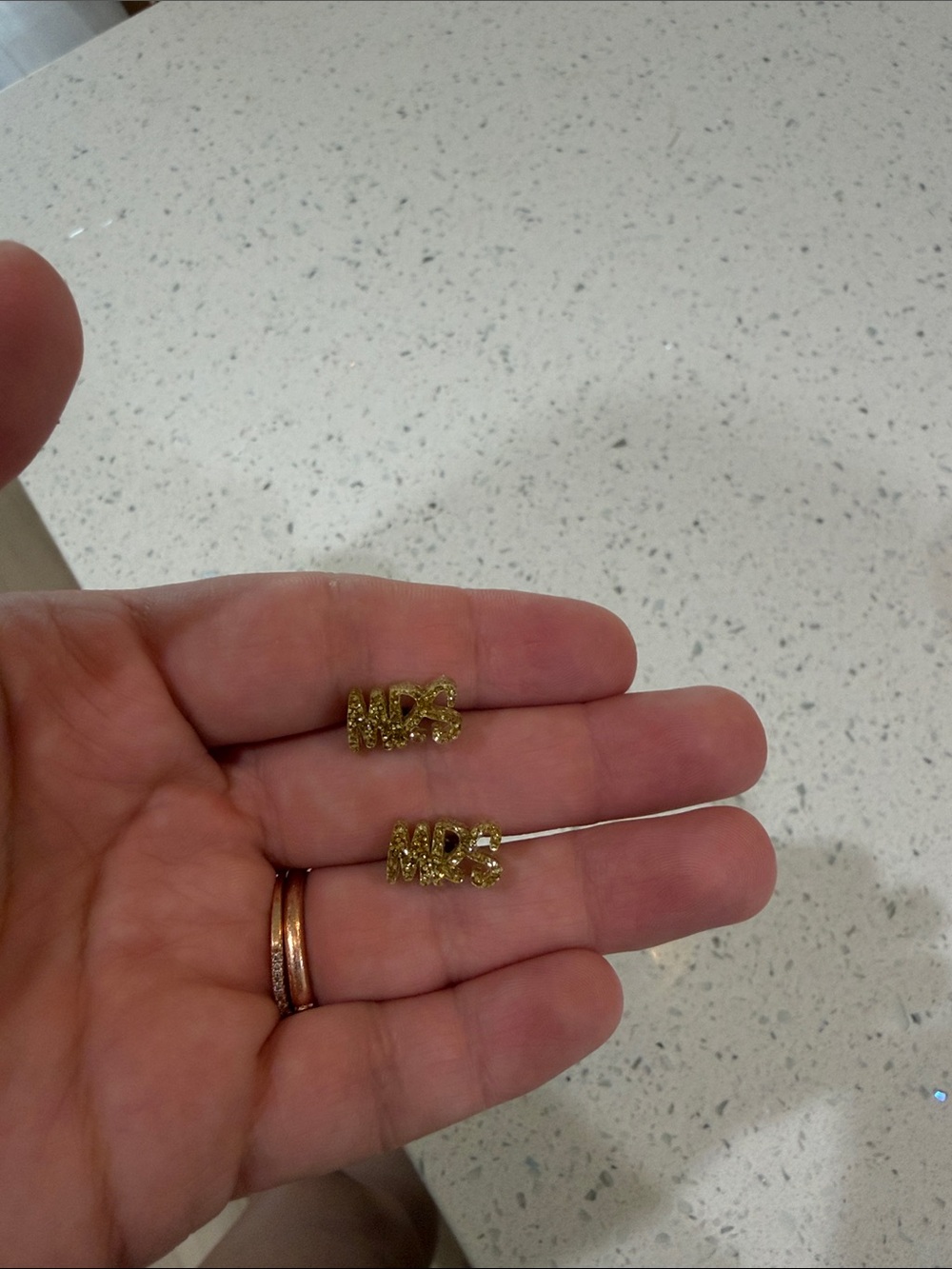 Gold 'MRS' Stud Earrings - Fashion Women's Jewelry